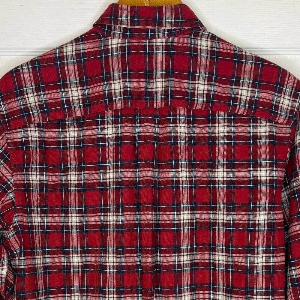 L.L. Bean Red White Blue Scotch Plaid Flannel Shirt Size Medium